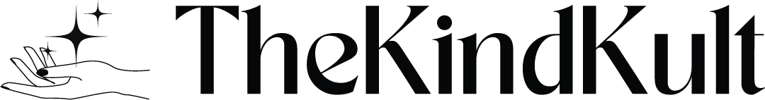 The Kind Kult A black line drawing of a hand with sparkles next to the words "TheKindKult" in a stylized font, representing a mindfulness and wellness community. Kind To Yourself. Kind To Others.