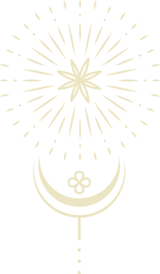 The Kind Kult A stylized beige graphic of a starburst above a crescent moon with geometric accents on a black background, evoking themes of mindfulness and connection within a wellness community. Kind To Yourself. Kind To Others.